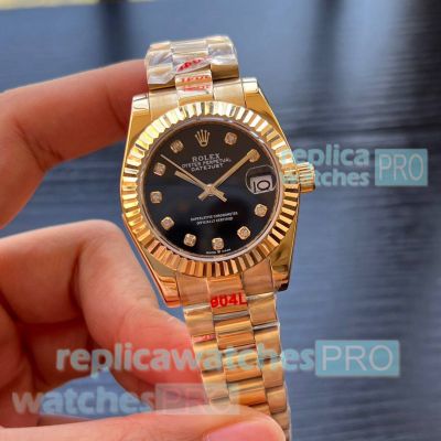 Clone Rolex Presidential Datejust 31 mm Black Diamond Gold Watches